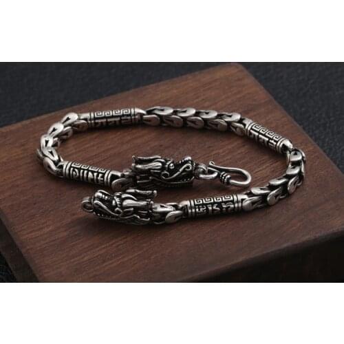Mens Solid 925 Sterling Silver dragon Link punk rock Bracelet bangle Chain Jewelry A4826