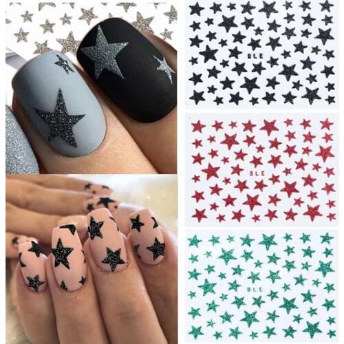 1 Sheet 3D Nail Slider Stars Stickers Glitter Shiny Decoration Decal DIY Transfer Adhesive Colorful Nail Art Tips For Manicure