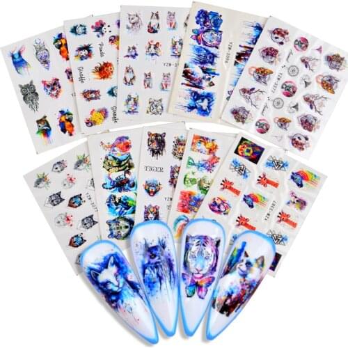 New Designs Nail Water Decal Stickers Flower Leaf Tree Butterfly Wolf DIY Slider For Manicuring Nail Art Watermark