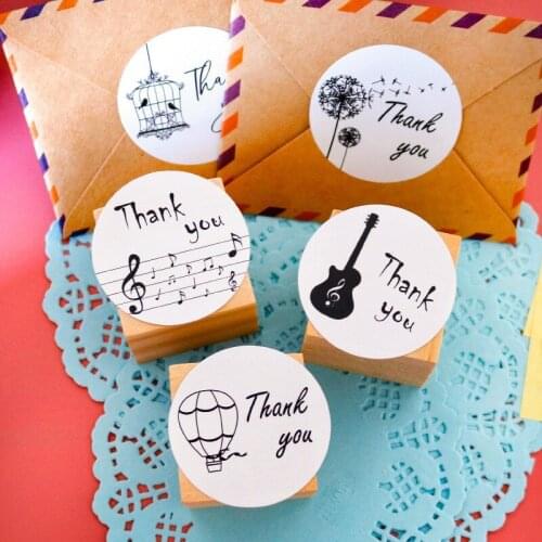 120pcs Round 3.5cm Sealing Sticker Music Guitar Black White DIY Gift Decoration Label Food Packaging Adhesive THANK YOU