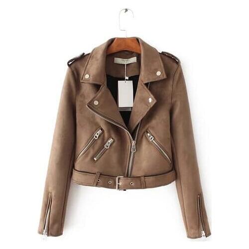 Europe and the United States new 2021 Womens New Slim zipper Decorative Suede Jacket Short Paragraph Womens Coat