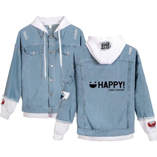 New Happy Game Denim Jacket Sweatshirts Tops Fashion Men Women Long Sleeve Fake Two Pieces Jean-Jackets Harajuku Hoodies Clothes