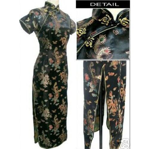 NEW Black Fashion Chinese Tradition Womens Long Cheongsam Short Sleeve Qipao Party Dress Plus Size S M L XL XXL 3XL 020203