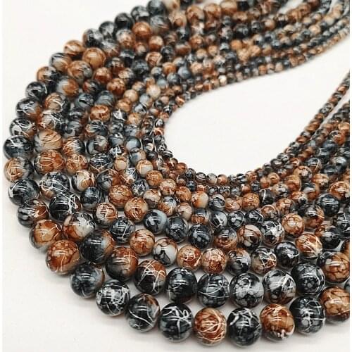 Wholesale 4/6/8/10mm Pull White Silk Glass Beads Loose Spacer Beads Painted Charm For Jewellery Making DIY Bracelet&Necklace #04