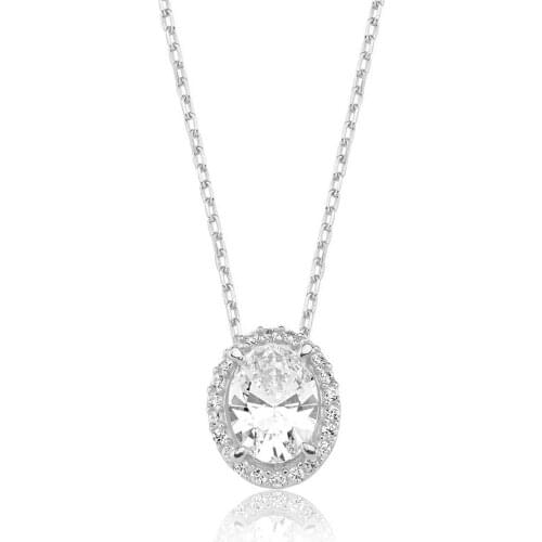 Valori Jewels 1 Carat, Zirconia White Oval Gemstone, Rhodium Plated, Sterling Silver Necklace