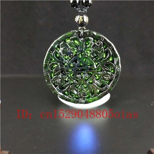 Certified Chinese Natural Black Green Jade Five Bat Pendant Necklace Charm Jewelry Obsidian Carved Amulet Gifts for Women Men