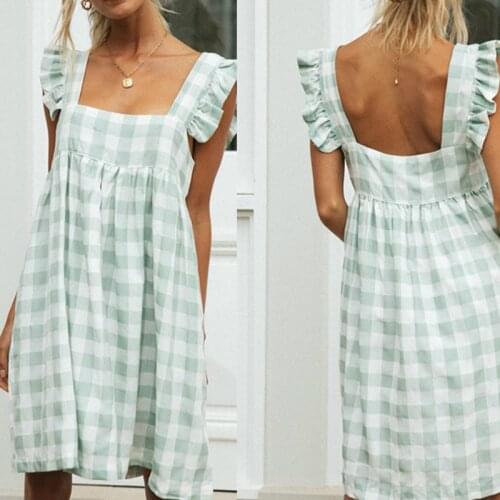 Womens Plaid Casual Dress Women Summer Loose Mini Beach Boho Dress Daily Dress Vestidos De Mujer Korean Party Dress 2021