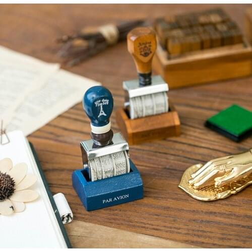 Popular Zakka Retro Wooden Handle Date Stamp Roller Stamp 2 POptional
