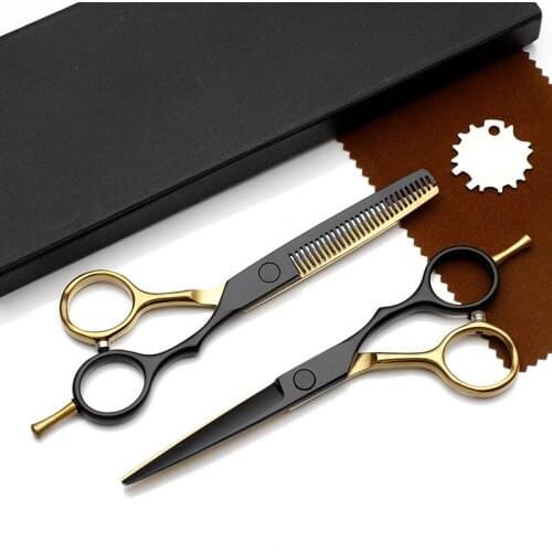 5.5-inch professional hairdressing scissors black gold haircut scissors household suit haircut scissors thin set hair tools