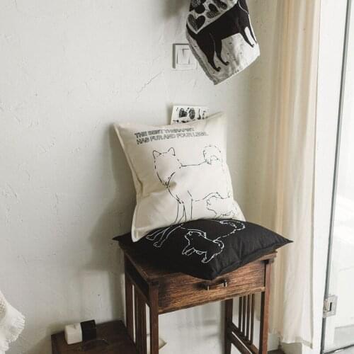 Nordic Simple Cotton Canvas Dog Printed Sofa Cushion Cover Black White Decorative Pillow Cover Bed Car Chair Warm Pillowcase