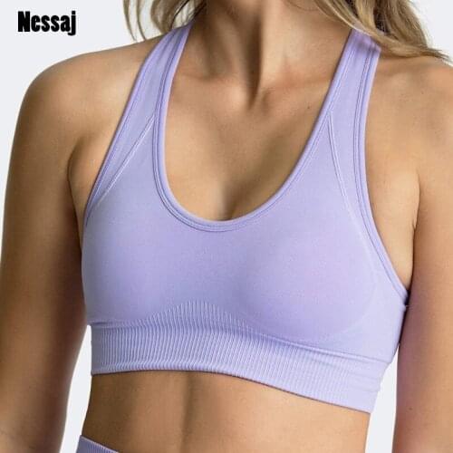 Nessaj Sexy Seamless Tank Top For Fitness Woman Breathable Running Shockproof Underwear Women Solid Colour Push Up Gym Top