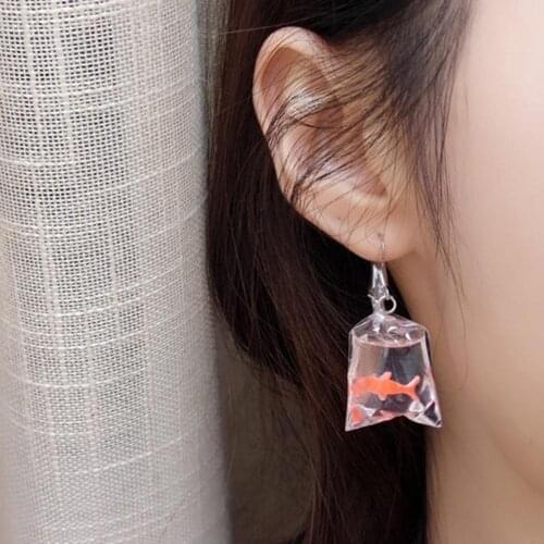 1Pair Kawaiii Cartoon Resin Goldfish Imitation Water Bag Shape Charms Earrings Funny Cute Water Pouch Jewelry DIY Handmade