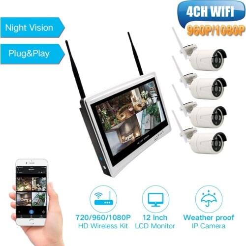 4CH WIFI NVR Kit Security Wireless Camera System 960P/1080P 1.3MP 2MP HD Video waterproof Outdoor CCTV System Camera NVR Kits