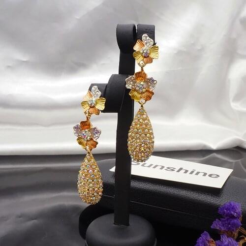Trend 2020 Colorful Crystal Long Statement Tassel Earrings Flower Shape Earring For Women High-Quality Jewelry Accessories