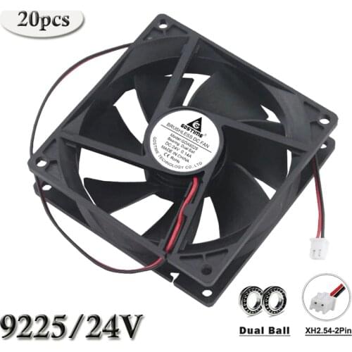 20 PCS Gdstime DC 24V 2Pin 90MM 92mm x 25mm 9CM 9225 Ball Bearing Brushless Cooling Fan for PC Case Industrial Cooler Radiator