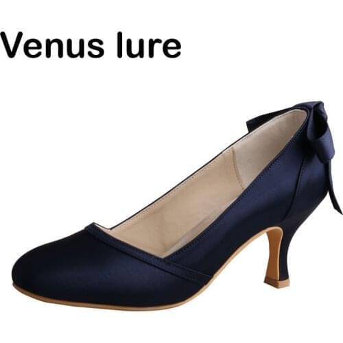 Round Toe Navy Blue Shoes for Women Heels and Pumps 6.5CM