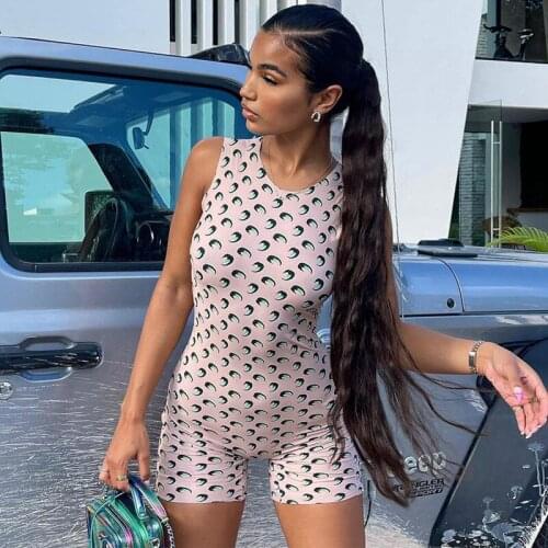 Sexy Bodysuit Women Rompers 2021 New Summer Fashion Printing Round Collar Sleeveless Women Jumpsuit Streetwear BLG155138