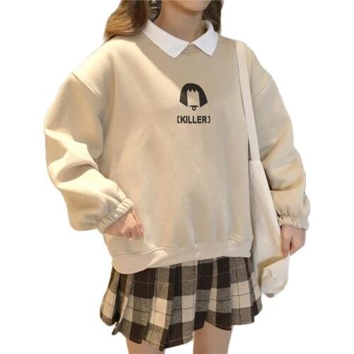 Women Sweatshirt Fake Two-Piece Oversize Korean Style Hoodies Casual Pullovers Cartoon And Letter Print Harajuku Streetwear Tops