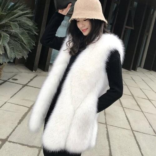 Faux Fox Fur Vest Female Autumn Winter Fashion Medium Long Artifical Fox Fur Vests Woman Warm Fur Women Female Ladies
