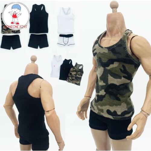 1/6 sacle Male black white camouflage color vest shirt Briefs knickers sports set for 12 inches Body Figures