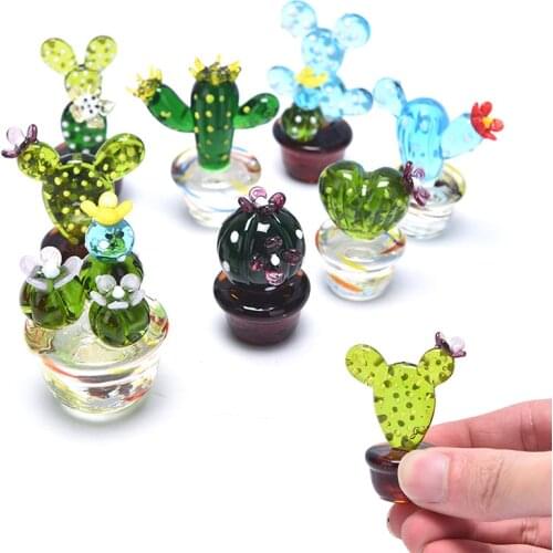 1pc Glass Ornament Desktop Craft Adornment Creative Mini Cactus Adornment for Home