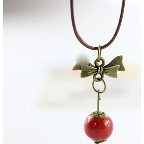 12 Pieces/Lot Original Ceramic Necklace For Women Long Tassel Choker Coffee Weave Rope Chains Beads Bowknot Pendant Charm Chains