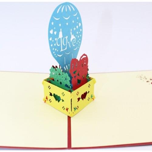 3D Handmade Hot Air Balloon Love Couple Paper Invitation Greeting Card PostCard Valentines Day Grandma Grandpa Anniversary Gift