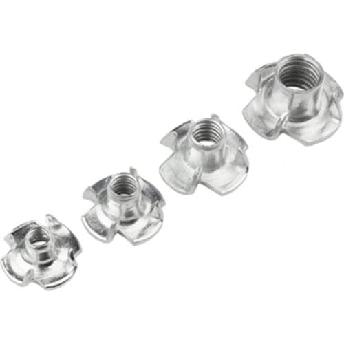 50pcs M3 M4 M5 M6 M8 M10 M12 Zinc Plated Four Claws Nut Speaker Nut T-nut Blind Pronged Tee Nut Furniture Hardware