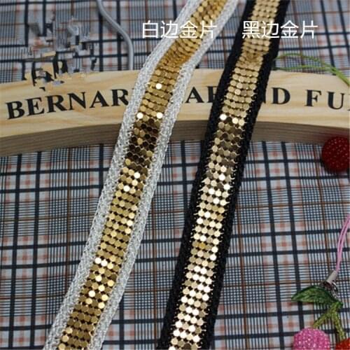 Free Shipping 3yards/lot 20mm Top Grade Lace Gold Sequin Lace Trimming Sequin Banding Lace Tape Sewing Crafts