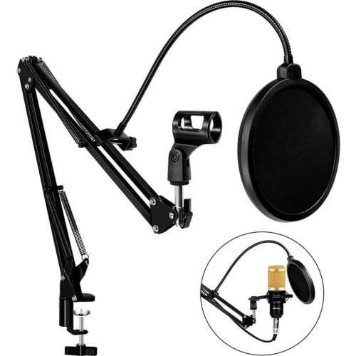 Boom Scissor Arm Microphone Holder Stand with Double Layer Mic Windscreen Filter