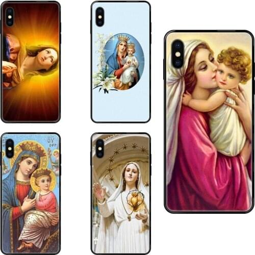 Lady Art Diy Luxury Black Soft Phone Case Virgin Mary And Jesus Printed For Samsung Galaxy S5 S6 S7 S8 S9 S10 S10e S20 edge