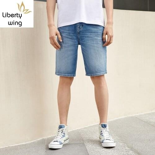 Spring Men Loose Washed High Street Casual Knee Length Jeans Fashion Blue Zipper Comfortable Denim Short Pants
