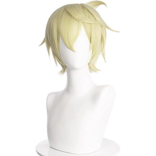 Genshin Impact Bennett Blonde Short Cosplay Wig Heat Resistant Synthetic Hair Halloween Carnival Party + Free Wig Cap