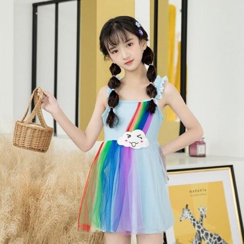 Explosions of Chinese childrens conjoined mesh swimwear Korean fashion student Boxer conservative girl swimwear
