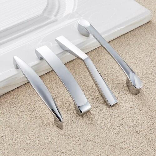 Metal Zinc Drawer Door Pull Handle Furniture Cabinet Silver Chrome Shiny Polishing Kitchen Cupboard Wardrobe Dresser Closet Knob