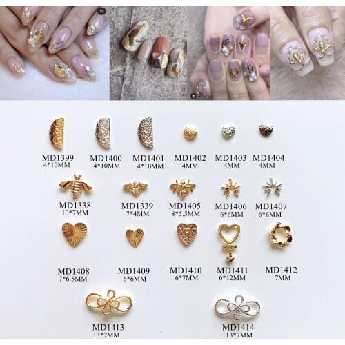 10pcs/bag Nail Art Metal 3D Charms Half-Circle Bee Heart Bow Nail Art Decoration