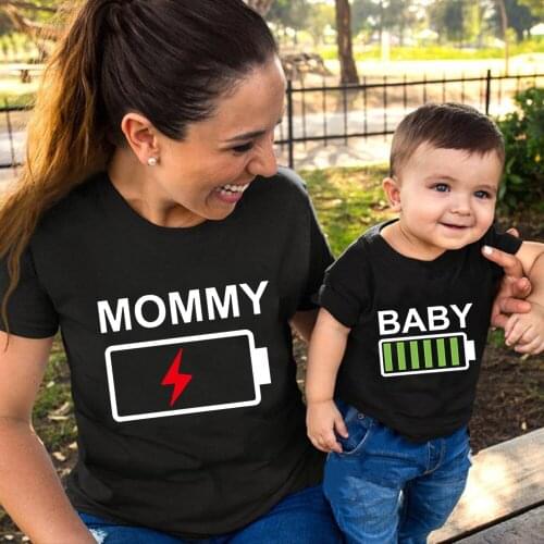 Cute Summer Tops Family Matching Outfits Clothes T-Shirt Shirts Funny Electricity Clothes Daddy Mom Boy Girl Pure Cotton T Shirt