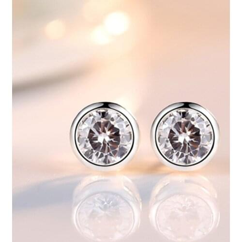 Cute Female White Crystal Small Earrings 925 Sterling Silver Wedding Earrings For Women Luxury Round Zircon Stone Stud Earrings