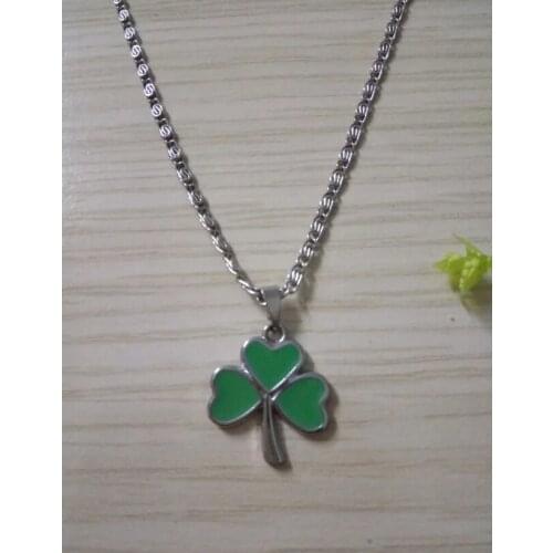 Fashion Jewelry Vintage "ALLOYGREEN 3-LEAF CLOVER IRISH SHAMROCK CORD"Charms Pendant Statement Necklace For Women Gift z43