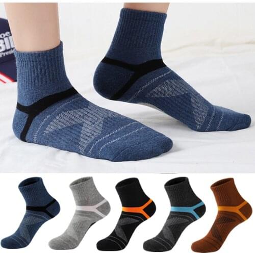 Mens Compression Socks Men Black Crew Cotton Socks Herren Socken Hiking Sports Sweat Absorption Sock for Man
