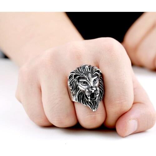 Stainless Steel Men Gothic Punk Lion Ring For Mens Animal Lions Head Rings Jewelry Wholesale