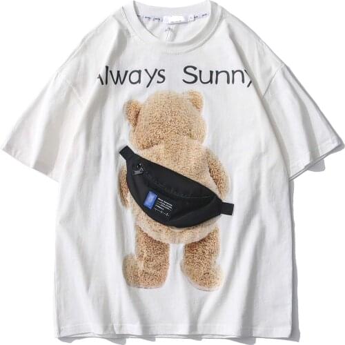 2021 Summer New high Street Bear Backpack Short-sleeved T-shirt Male Casual Loose Trend Pure Cotton Half-sleeved T-shirt