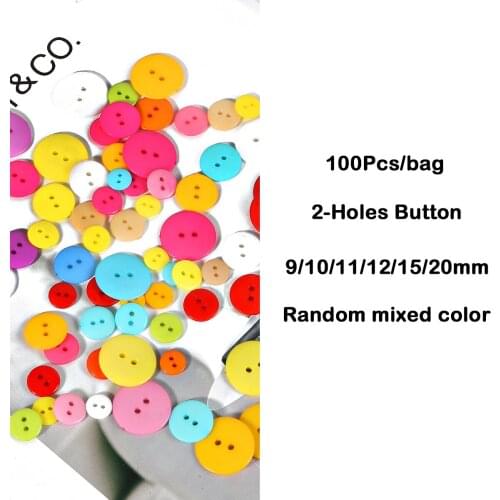 Wholesale 100pcs 9-20mm Mixed Color 2-Holes Round Resin Buttons For DIY Handmade Garment Apparel Sewing Accessories