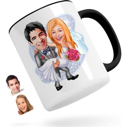 Personalized Maried Caricature Of Black Mug Bardak-7