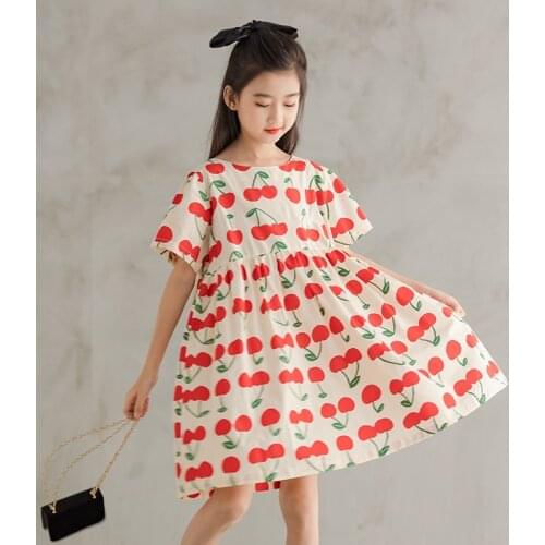 2021 Girls Dress Summer Princess Dress Elegant Floral Print Kids Dresses for Girl 6 8 10 12 14 16Y Childrens Clothing