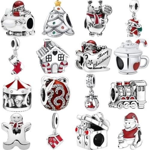 Christmas SANTA s925 Sterling Silver Charms Pendant European Bead Fit Original Charms Bracelet Chain Girl Women Jewelry Gift
