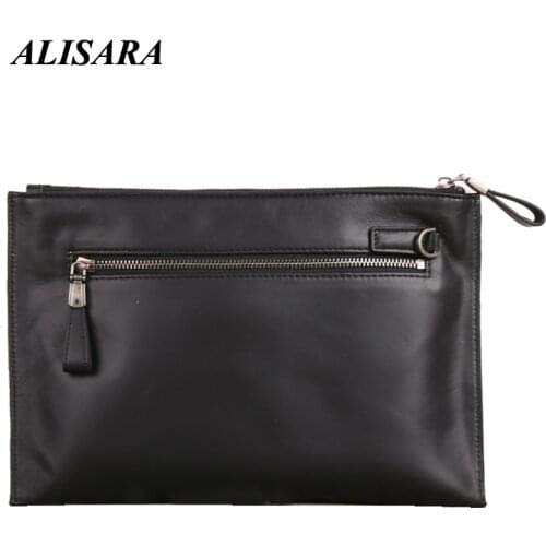 Alisara Clutch Bag Male First Layer Cow Leather Top End Quality Men Business Storage Hand Bags Casual Cell Phone Organizer