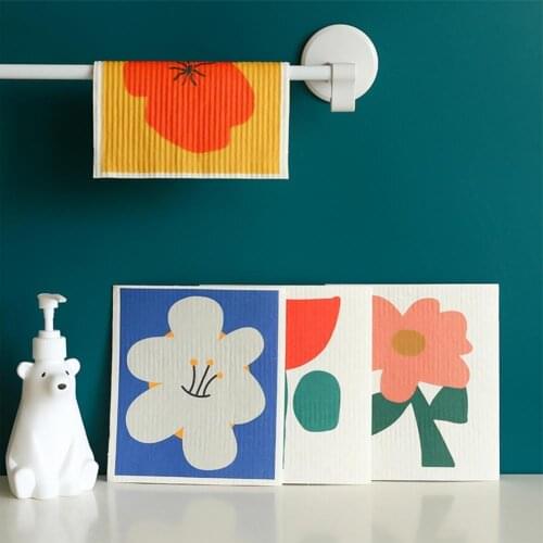 Nordic Style Dishcloth Retro Flower Pattern Super Absorbent Fiber Kitchen Cleaning Cloths for Washing Dishes Reusable Dish Rags