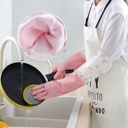Work Latex glooves Cleaning Kitchen Waterproof Glove Durable Rubber Dish Washing Silicone Glove 32/41cm Internal plush