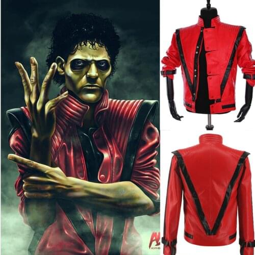 Rare Classic MJ MICHAEL JACKSON Thriller Night Red Leather Jacket For Fans Best Halloween Costume Christmas Gift in 1980s